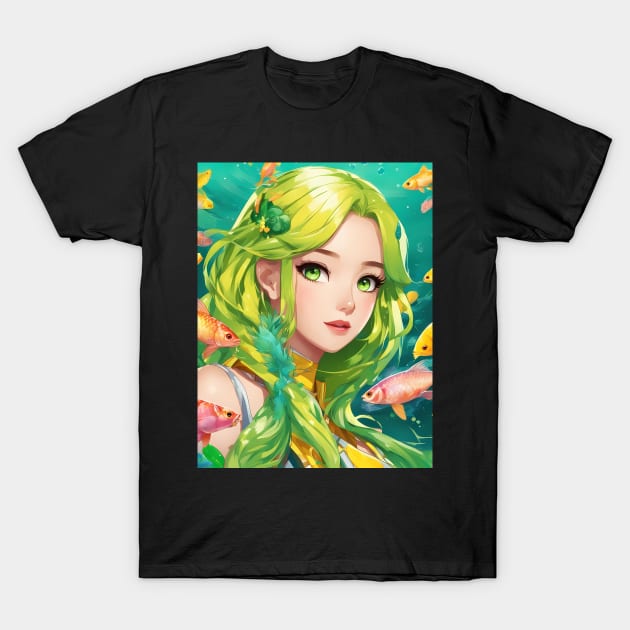 anime girl with fish aquatic world deep sea T-Shirt by animegirlnft